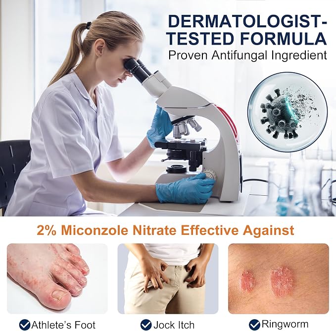 Antifungal Cream for Jock Itch, Athletes Foot & Ringworm - 2% Miconazole Nitrate Cream for Humans Skin Fungus, Relieves Itching, Burning, Cracking and Scaling (3.5 Ounce)