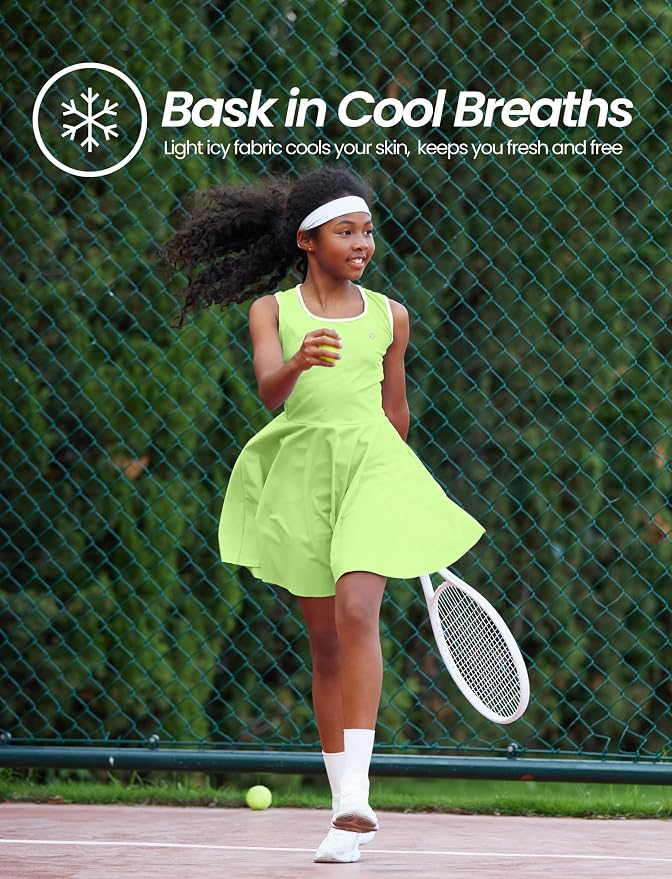 PATPAT Girls Athletic Dress Tennis Summer Outfit with Headband & Shorts | Quick-Dry RapidAir-C Fabric, Lightweight Breathable Golf Dress, Sweat-Wicking 2 Piece sets, Two Hidden Pockets