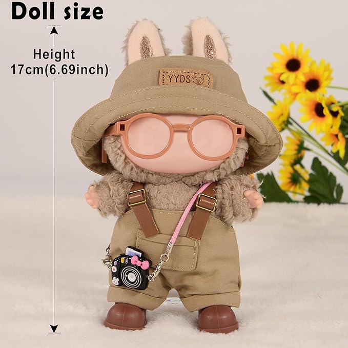 iBayda 17cm Fashion Doll Clothes & Accessories Set Include: Hat, Overall, Shoes, Glasses and Bag- Cute Clothes for Dress up Unique Style (Doll Not Included), Army Green