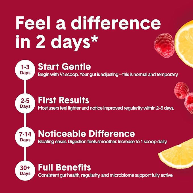 Bellway Super Fiber Powder + Fruit, Sugar Free Organic Psyllium Husk Powder Fiber Supplement for Regularity, Bloating Relief & Digestive Health, Plant-Based, Raspberry Lemon (50 Servings)