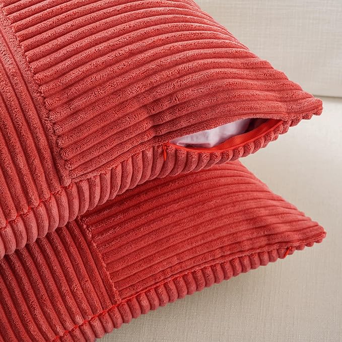 Fancy Homi 2 Packs Red Decorative Throw Pillow Covers 18x18 Inch for Living Room Couch Bed Sofa, Rustic Boho Farmhouse Home Decor, Soft Corss Corduroy Patchwork Textured Square Cushion Case 45x45 cm