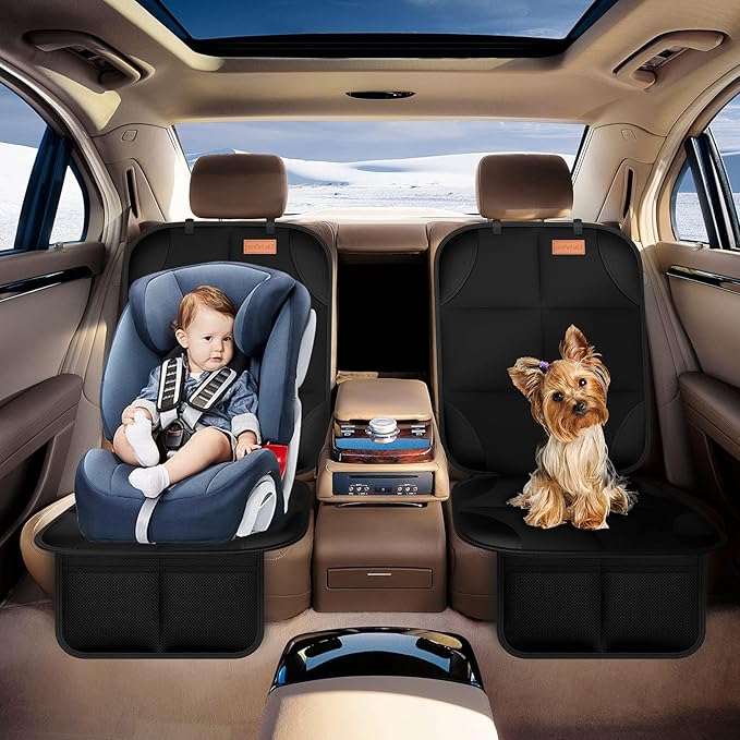 SMART ELF Car Seat Protector [1 Pack] Large Auto Protector for Child Seats with Thickest Padding and Non-Slip Backing Mesh Pockets for SUV, Sedan, Truck, Leather and Fabric - Black