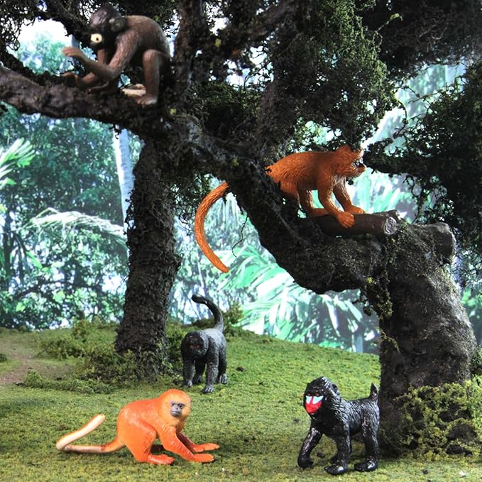 Safari Ltd. Apes & Monkeys TOOB - 12 Figurines: Baboon, Orangutan, Tamarin, Lemur, Gorilla, Mandrill, Chimp, Squirrel, Spider, & Woolly Monkeys - Educational Toy Figures For Boys, Girls & Kids Ages 3+