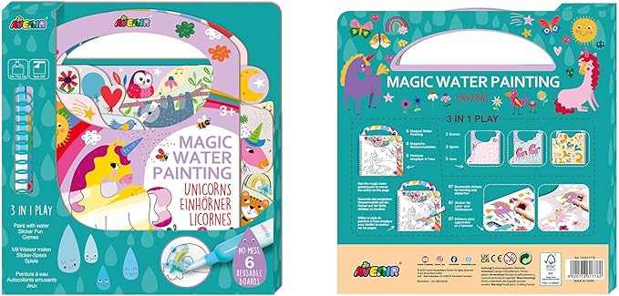 Reusable Water Coloring Book for Toddlers 3-5 Years, Road Trip & Airplane Mess-Free Portable Educational 4 in 1 Creative Set Water-Reveal Paint Activity Doodle Pad Kids Art Crafts