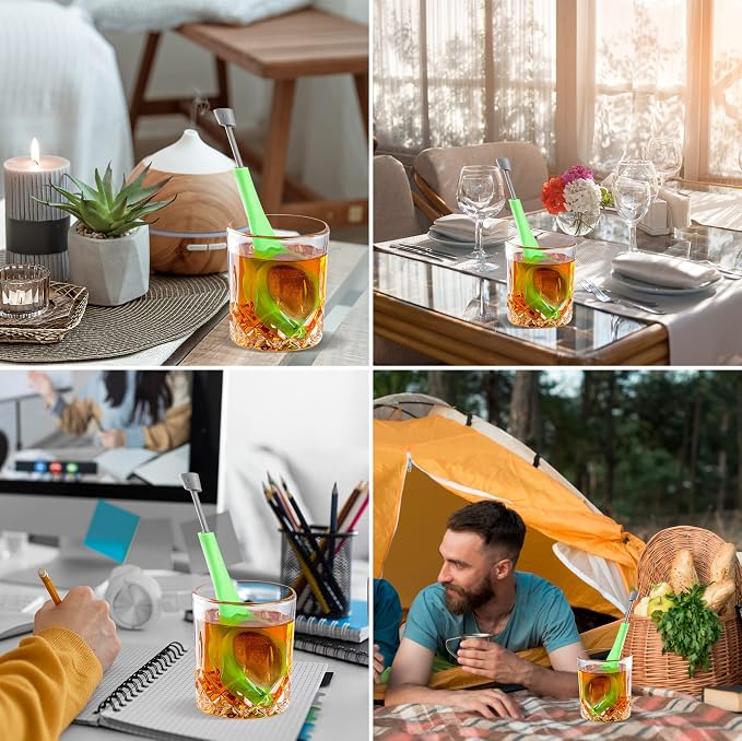 3 Pieces Long-Handled Tea Filters Plastic Tea Infuser Fime Mesh with Built-in plunger Reusable Two Sides Strainers for Loose Tea/Coffee/Tea Bag/Herbal/Spice Portable Teaware Accessories, Green