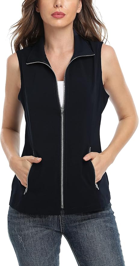 MISS MOLY Women's Lightweight Vest Casual Zip Up Utility Vest Hiking Golf Sleeveless Jackets with Pockets