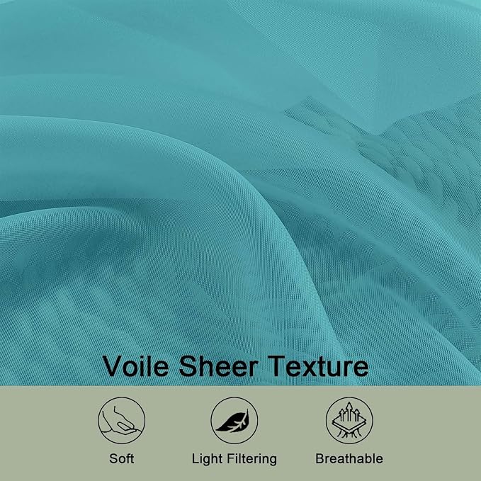 OWENIE Extra Long Turquoise Sheer Curtains 96 Inches Long 2 Panels Set, Soft Lightweight Airy Voile Sheer Curtain for Bedroom Living Room, Rod Pocket Solid Color Farmhouse Curtains, 59" Wx96 L Inch