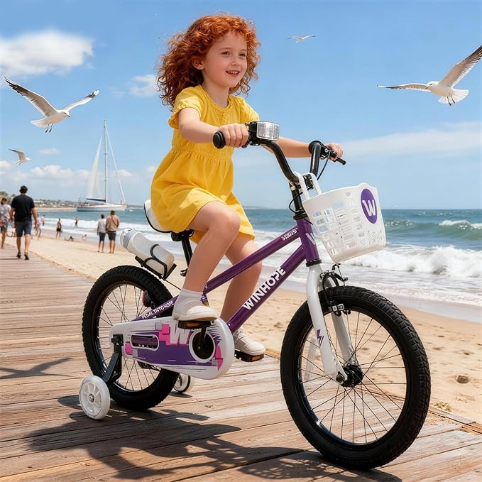 WinHope Kids Bike, 12-18 Inch Toddler Bicycle with Removable Training Wheels and Dual Brakes, Children Bike for Beginner with Adjustable Seat and Headlebar for 2-9 Years Boys Girls, Multiple Colors
