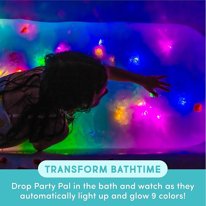 New Glo Pals Water-Activated Bath Toy with 6 Reusable Light-Up Cubes for Sensory Play (Party Pal)