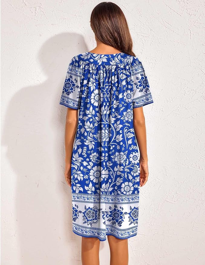 Ekouaer Womens House Dress Floral Print Nightgown with Pockets Mumu Dress