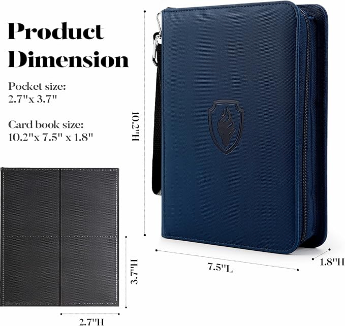 Fabmaker Premium 4 Pocket Zip Card Binder, Trading Card Binder for 320 Cards, Portable PU Card Collection Binder, Collector Card Album Folder for Game & Sports Cards, Navy Blue
