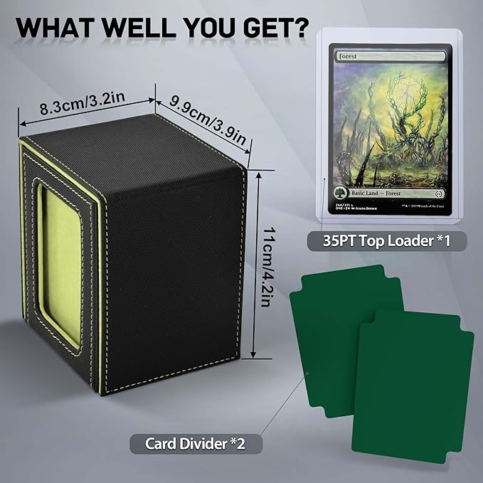 ZLCA MTG Deck Box with Commander Window Display, Trading Card Storage Box Holds 100 Double-Sleeved Cards Suitable for TCG/CCG/PTCG/EDH/Magic/Sport Cards (Black&Green)