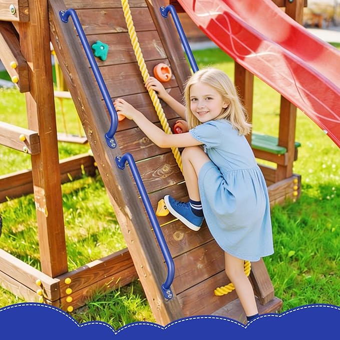 Dolibest 42 Inch Metal Safety Handles, Playground Ladder Handle, Long Grab Handles for Kids Playhouse, Treehouse, Rock Climbing Wall, Swing Set Accessories, Indoor & Outdoor Use (2PCS)-Blue