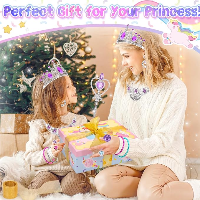 Tagitary Interactive Unicorn Plush Toy with Glowing Horns, Walking Pony Realistic Stuffed Unicorn with Kids Dress Up & Pretend Princess Jewelry Toys,Christmas Birthday Gift Party Favors for Toddlers