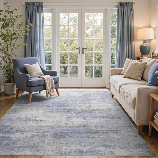 4x6 Ft Area Rugs for Living Room, Soft Non-Slip Washable Rugs Modern Abstract Pattern Carpet for Bedroom Indoor Floor Nursery Home Decor (Blue/White)