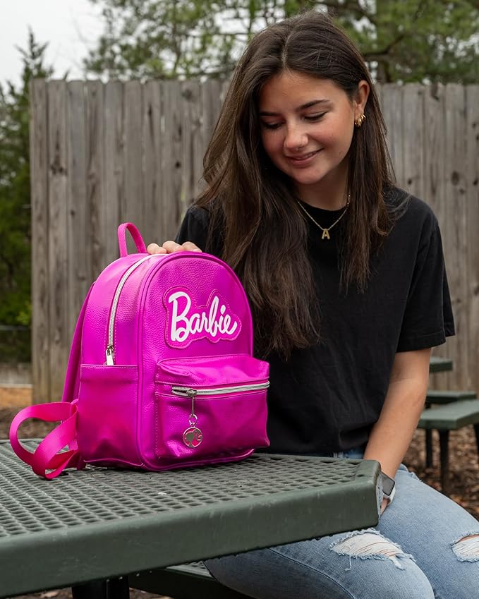 AI ACCESSORY INNOVATIONS Barbie Iconic Vegan Leather Cosplay Mini Backpack Purse, 10.5 Inch, Barbie Pink