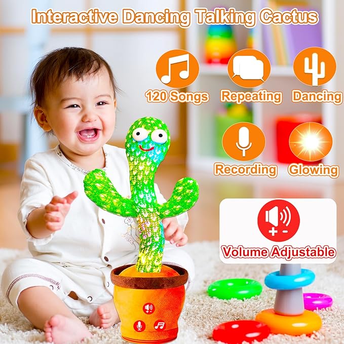 Baby Toys Interactive, Dancing Talking Cactus Toy Volume Adjustable, Mimicking Singing Repeating, Kids Toddler Infant Baby Toys Gifts for Boys Girls, Valentine's Day Gifts for Kids Baby Todder