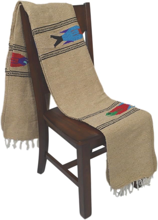 Open Road Goods Thick Mexican Yoga Blanket - Serape Fish Design - Handmade (Khaki)