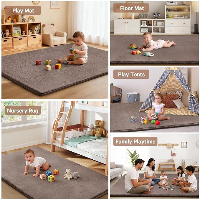Baby Play Mat for Floor,Ultra Thick Elastic Foam 74"x50" Playmat Tummy Time Muscle Crawling Exercise Activity Cushion Gym Mat Nursery Playroom Area Kids Rug for Babies, Toddlers,Infants,Camel