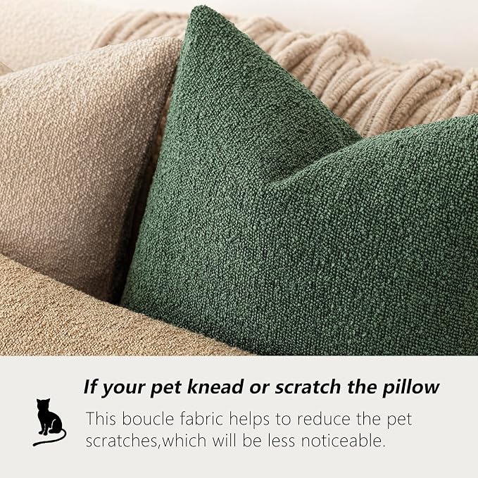 Foindtower Pack of 2 Textured Boucle Throw Pillow Covers Accent Solid Pillow Cases Cozy Soft Decorative Couch Cushion Case for Chair Sofa Bedroom Living Room Home Decor 18x18 Inch Pine Green