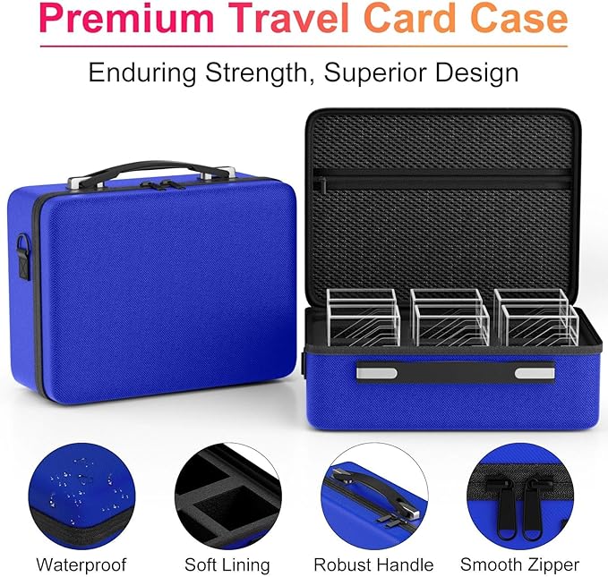 Proijeut Card Deck Box with Portable Case, 6 Pack Clear Commander Deck Box with 6 Dividers, Holds 600+ Double Sleeved Cards, Fit for MTG, YuGiOh, TCG (Blue)