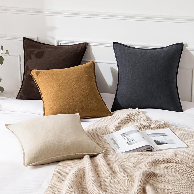 MIULEE Decorative Linen Euro Sham Pillow Covers 24x24 Hazel | Boho Farmhouse Neutral Couch Throw Pillows for Bed, Pack of 2 Accent Modern Pillowcases, Sofa Livingroom Home Decor