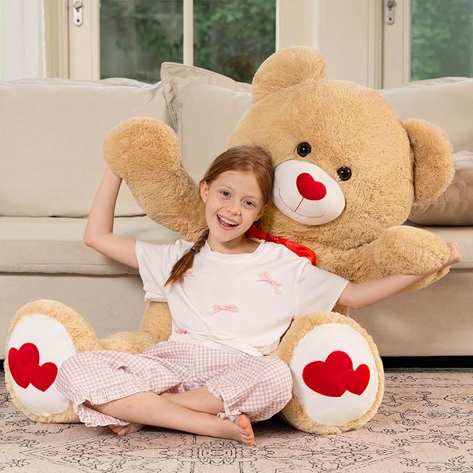 MaoGoLan Big Teddy Bear Plush 42"- Giant BrownTeddy Bear Stuffed Animal with Heart Footprints and Heart Nose - Large Valentines Teddy Bear for Boyfriend,Wife,Lover - Anniversary,Long Distance