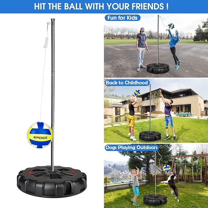 Tetherball Ball and Rope, Portable Tetherball Set with Sturdy Base, Tether Balls and Rope Set with Heavy Duty Poles for Backyard Family Kids Fun Outdoor Games
