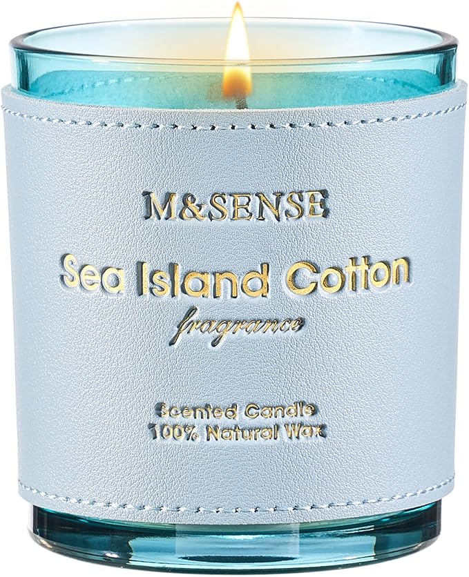 M&SENSE Summer Sea Scented Candles | Vegan Soy Wax, 10oz 42-Hour Burn, Non-Toxic Clean Burn, Fresh Linen Cotton Scents, Relaxing Aromatherapy