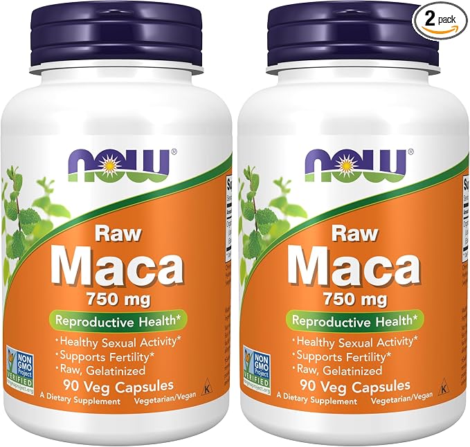 NOW Foods Supplements, Maca (Lepidium meyenii) 750 mg Raw, Reproductive Health*, 90 Veg Capsules,(Pack of 2)