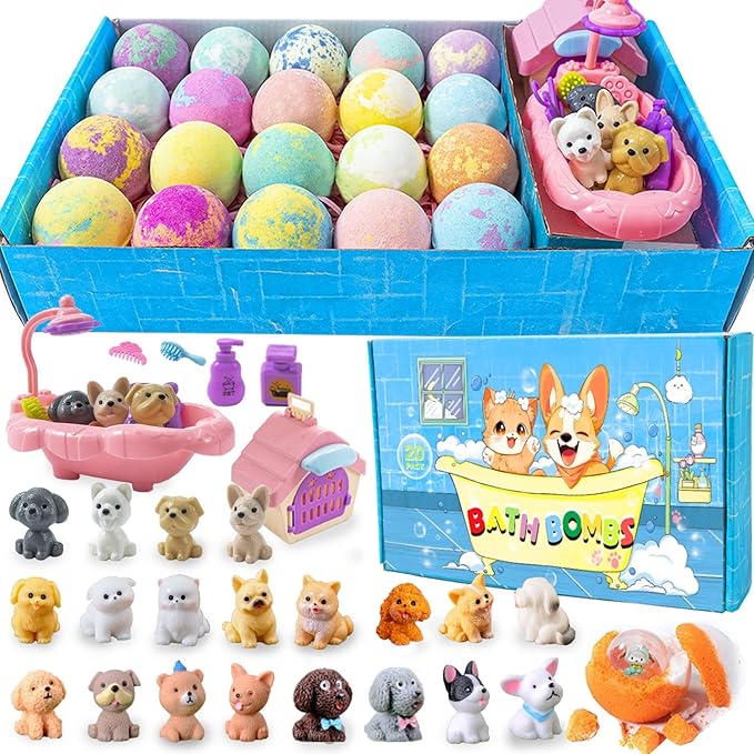 Bath Bombs for Kids with Surprise Inside for Girls Boys Toddlers, 20 Pack Organic Kids Bath Bombs with Surprise Inside, Kids Safe Handmade Bubble Bath Fizzies, Ideal Birthday Christmas Gift Set