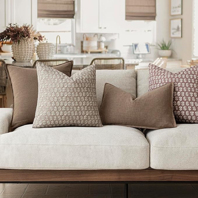 Foindtower Set of 2 Decorative Floral Body Lumbar Throw Pillow Covers Neutral Modern Farmhouse Cushion Covers Vintage Home Decor for Sofa Couch Chair Bedroom Living Room,14×36 Inch,Tan Taupe
