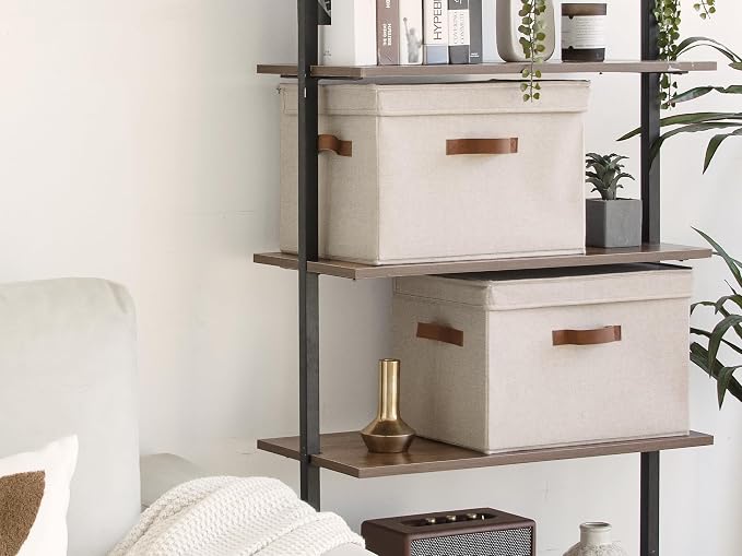 StorageWorks Fabric Storage Bins with Lids, Large Closet Storage Bins | Flip-Top Lid, 3 Handles, Collapsible, Stackable, for Clothes Blankets, Multi-Purpose, Large, Brown and Beige, 2-Pack