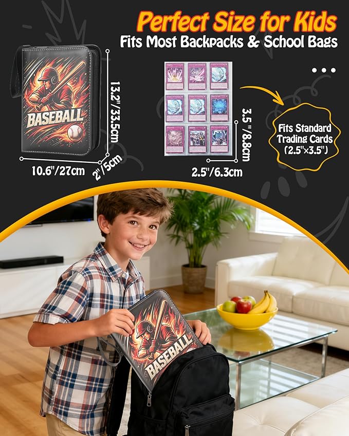 Trading Card Binder, 9-Pocket, Holds 1080 Cards, 120 Pages Side-Loading Card Album, PU Leather, Acid-Free Archival Sleeves, Durable Organizer for MTG, TCG & Sports Cards, Gift for Kids, Boys and Girls