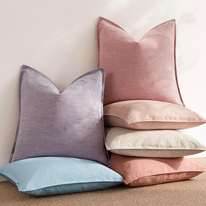 Foindtower Pack of 2, Decorative Linen Solid Throw Pillow Covers Soft Accent Euro Cushion Case Boho Farmhouse Pillowcase for Chair Couch Sofa Bedroom Living Room Home Decor 20 x 20 Inch Rose Pink