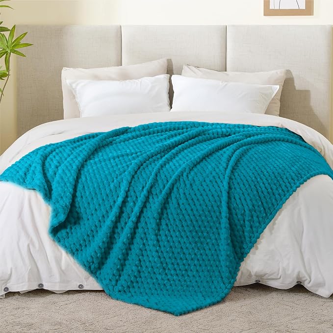 BEDELITE Jewel Blue Throw Blanket for Couch, Soft Gifts for Women, 50 * 60 | 3D Jacquard Decorative Fleece Blanket, Super Soft Plush Throws, Cute Birthday Gift for Women & Men, Suitable for All Seasons