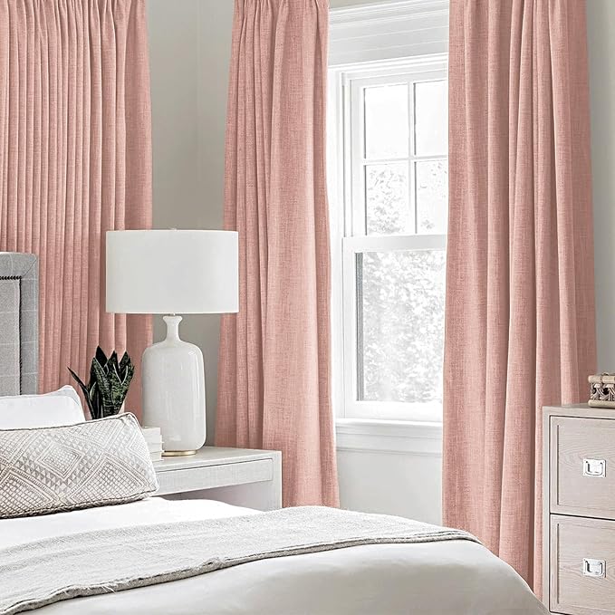 MIULEE Linen Curtains for Bedroom 100% Blackout Thermal Insulated Blush Pink Grommet Room Darkening Curtains & Drapes for Living Room 52 x 45 Inch (2 Panels)