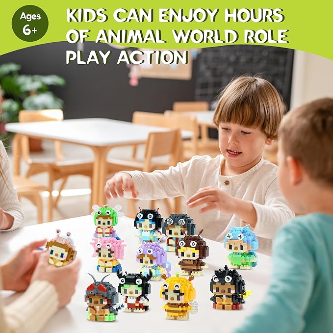 12 Pack Mini Building Blocks, Building Toys Set or Kids, Toy Building Sets, Mini Building Block Sets for Boys or Girls 6+ (Insects)
