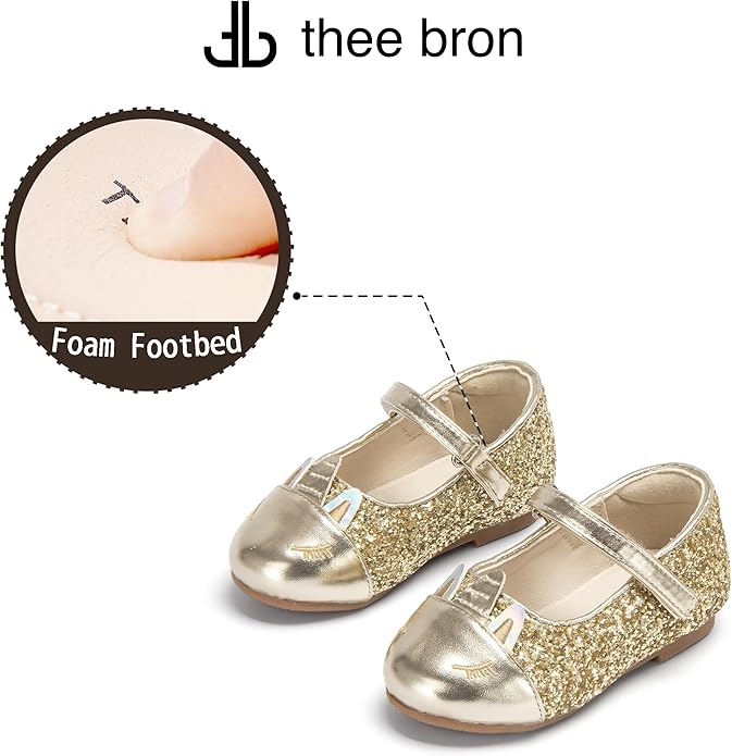 THEE BRON Mary Jane Ballet Flats - Girls' Dress Shoes with Hook & Loop Closure