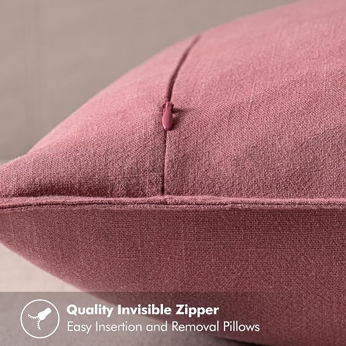 MIULEE Decorative Linen Euro Sham Pillow Covers 22x22 Inch Cranberry Red | Boho Farmhouse Neutral Couch Throw Pillows for Bed, Pack of 2 Accent Modern Pillowcases, Sofa Livingroom Home Decor