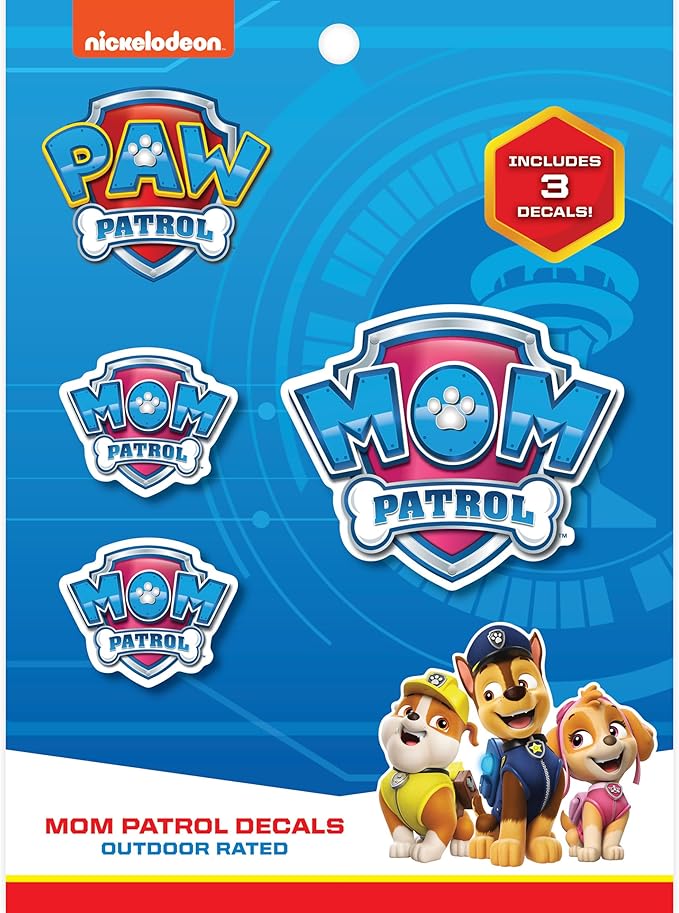 Paw Patrol Mom Patrol Decals - Set of 3 Mom Patrol Badge Vinyl Stickers for Truck Water Bottle Bike Helmet Laptop Skateboard - Outdoor Rated Water Resistant Vinyl Decals