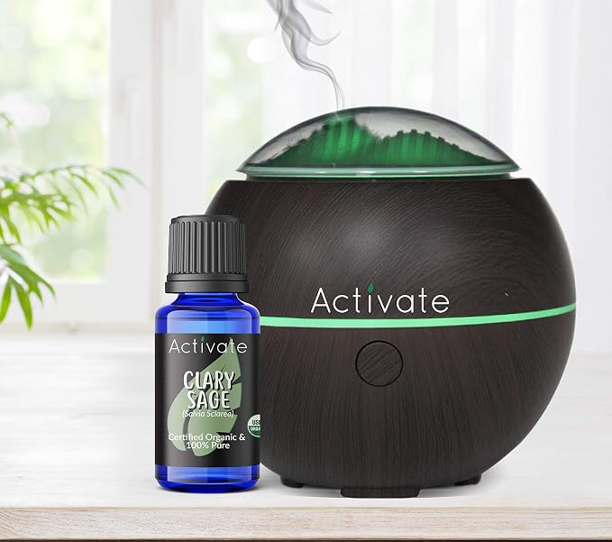 Activate Clary Sage Organic Essential Oil 100% Pure, USDA Certified Organic, Premium Grade, Undiluted, Natural Oils, Aromatherapy & Diffuser Use 10ml