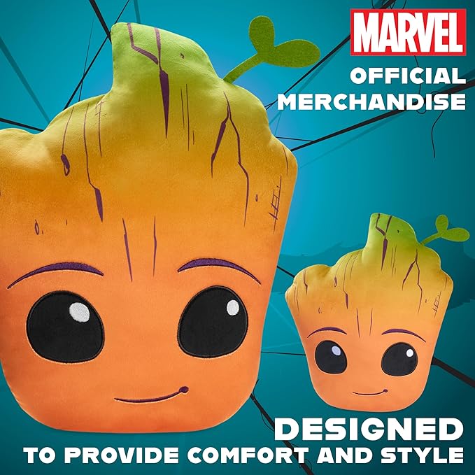 Disney Stitch 3D Plush Cushions for Bed Travel, Cute Cuddle Pillow Stuffed Character Pillow, Bedroom Accessories, Room Decor, Gifts for Kids (Orange Groot, L14.56 x W12.2)
