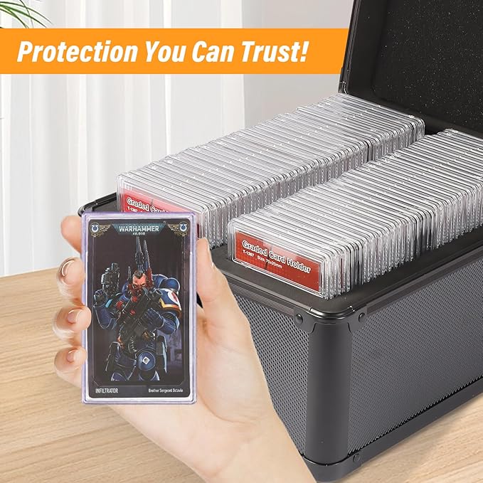 EcoVibe Graded Card Case, Aluminum Alloy Trading Card Storage Box with Carry Handle, Sports Card Case Holders with Dividers, Graded Card Storage Boxes Fits Psa, TCG, Csg, BGS, SGC Slabs