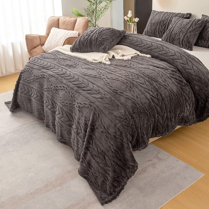YUSOKI Sherpa Fleece Large Throw Blanket, Morel, 50"x65" | 3D Stylish Design,320GSM, Non-Shedding, Lightweight for All Season Use, stays fluffy after repeated washes, Perfect Gifts