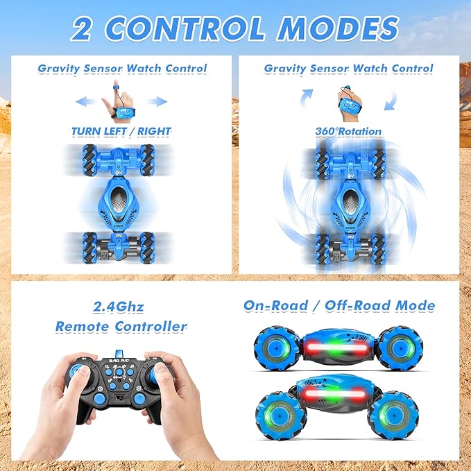 RC Car Gesture Sensing Stunt Car, Toys for Boys Girls 6-12, Best Gifts for Kids Boys 6 7 8 9 10 11 12 Years Old, 2.4GHz 4WD RC Toy Off-Road 360° Rotate All-Round Drift with Lights Music