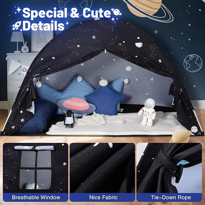 Sumbababy Large Teepee Tent for Kids: with Star Lights - Tent Indoor Kids Teepee Tent for Boys & Girls - Kids Play Tent Inside Canopy Bed for Playroom Gift Toys (Black Galaxy)