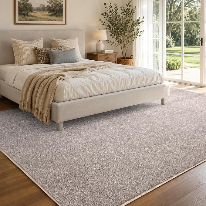 FinRèc 6x9 Washable Area Rugs for Bedroom Living Room, Low Pile Thin Rug Solid Color, Non-Slip Carpet Indoor for Home Decor (Oatmeal/White)