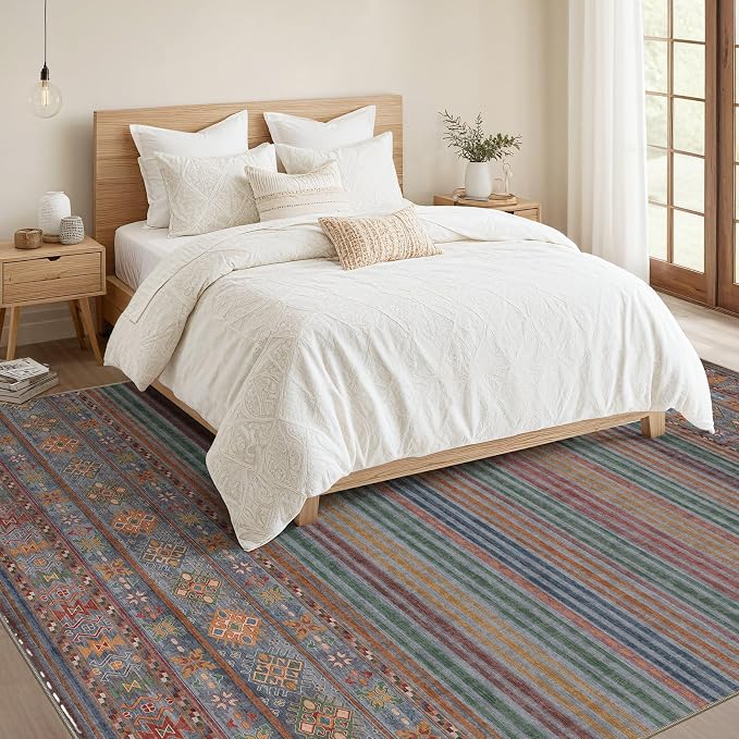 Nakagishi Boho 5x7 Area Rug Living Room Rugs Machine Washable Multi Color | Soft, Pet & Kid Friendly, Carpet for Living Room/Bedroom/Office/Kitchen/Nursery, Daily Home Decor Stain Resistant Moroccan