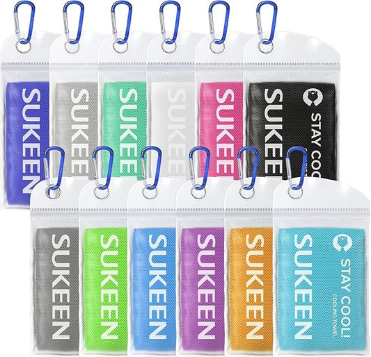 Sukeen Cooling Towels 12 Pack (40"x12") for Sweat, Breathable Chilly Gym Towels, Microfiber Cooling Towels for Neck and Face, Ice Towel for Yoga, Sports, Golf, Gym, Camping, Running, Fitness, Workout